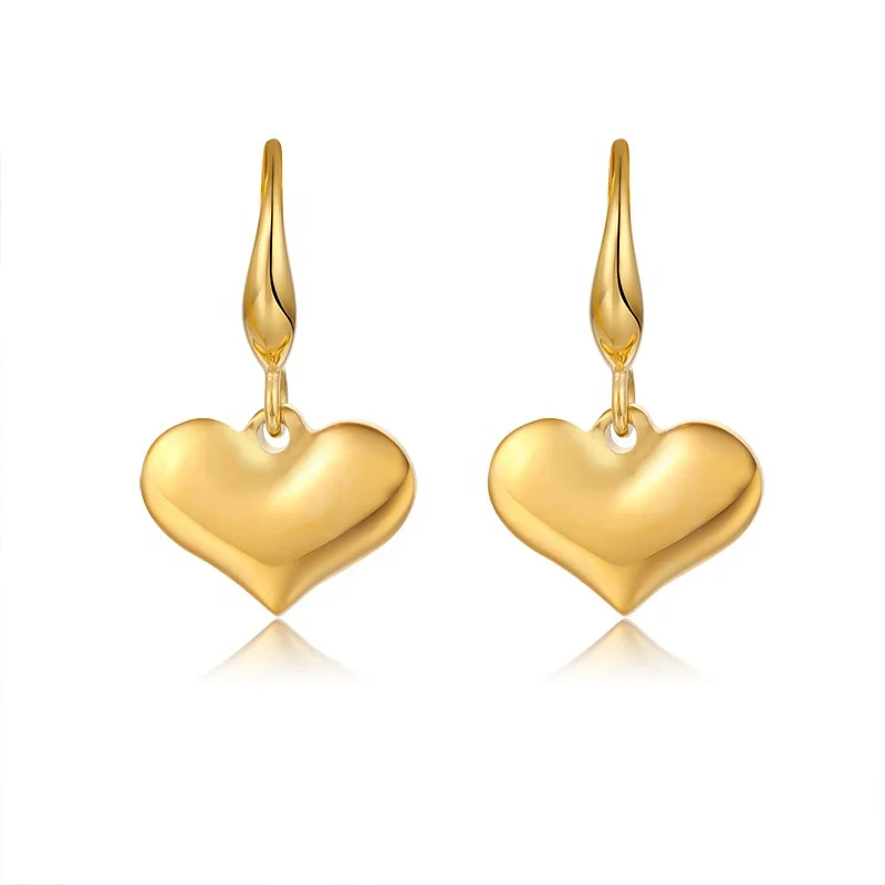 

18K Gold Plated Stainless Stee Solid Heart Shaped Drop Hook Earrings