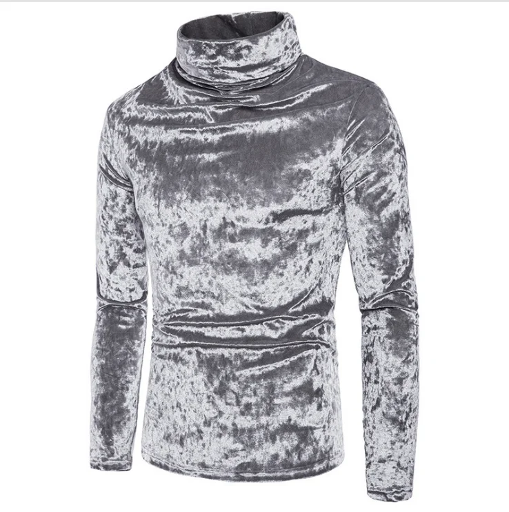 

2021 Autumn Winter Men Velvet T Shirt Tops Male Slim Fit Turtleneck T-Shirts Solid Color Long Sleeve Tee Shirt S-2XL