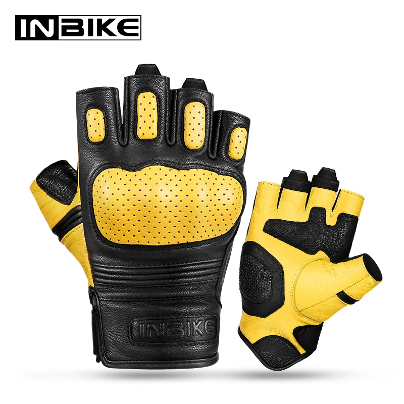 

INBIKE Half Finger Racing Gloves Goat Skin Waterproof Hand Gloves for Mountain Bike Motorcycle CM206, Black and yellow