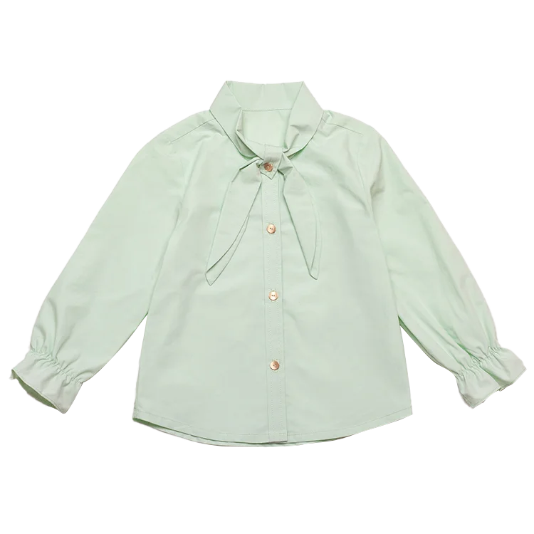 

Spring Baby Girl Shirt College Style Solid Color Long Sleeve Sweet Temperament Bow Kids Shirt, Picture