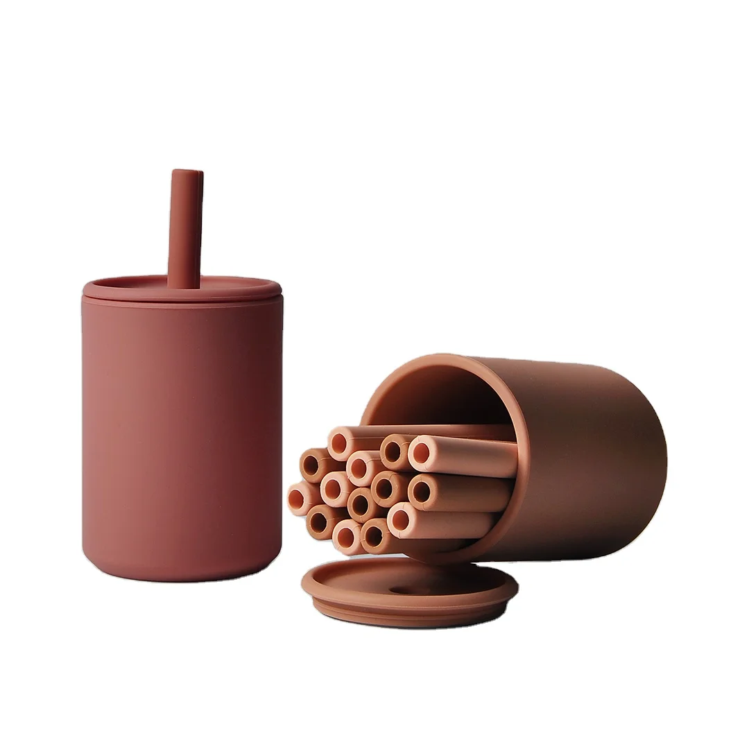 

Reusable 100% food grade silicone cups with straw for baby drink with lid, Customized