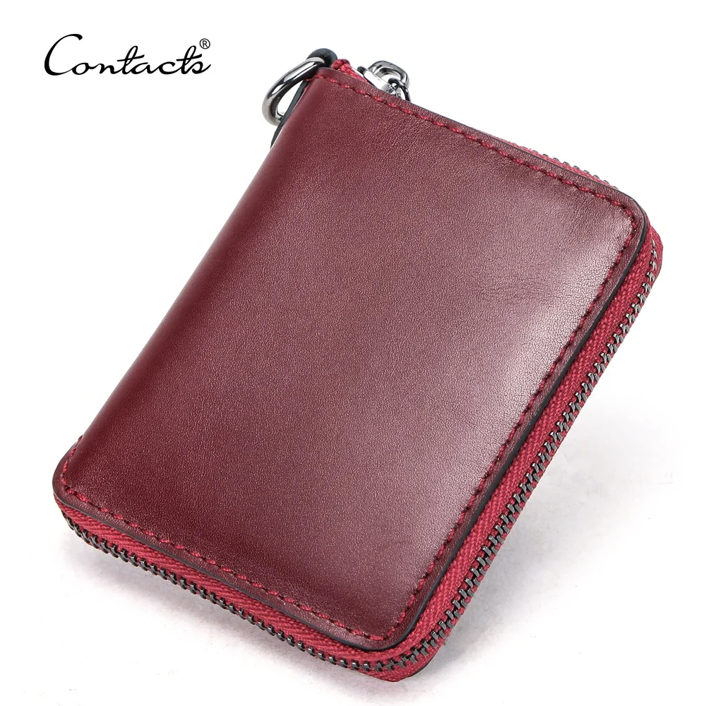 

Drop ship in Wholesale price Contacts red real leather mini coin pockate small zip around wallet