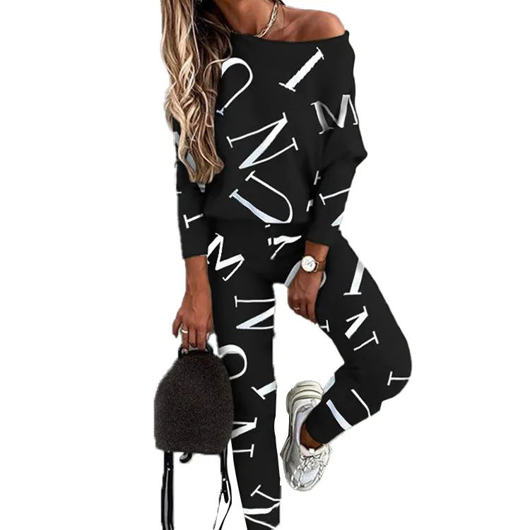 

Casual long sleeve trousers multicolor suit fashion letter printing, White,pink,red,gray,black
