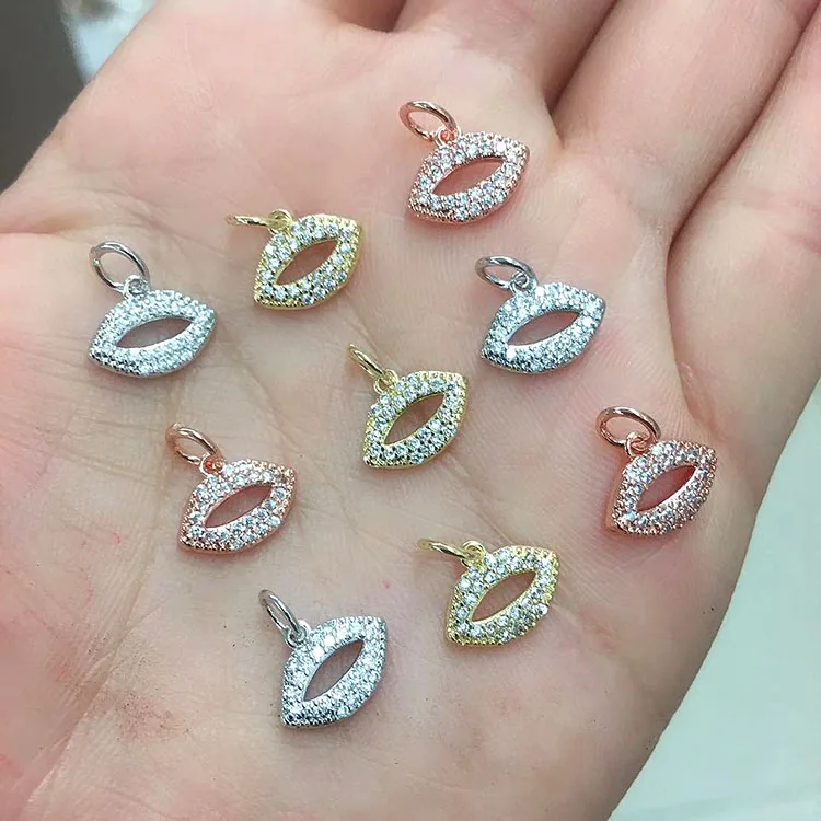 

CZ8211 Mini Jewelry Supplies Gold CZ Micro Pave Lip Charms,Tiny Small CZ Diamond Lips Charms for Jewelry making