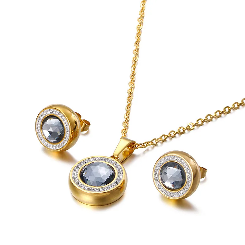 

Wholesale Women Trendy Chic Diamonds Zircon Chain Necklace Set Stainless Steel