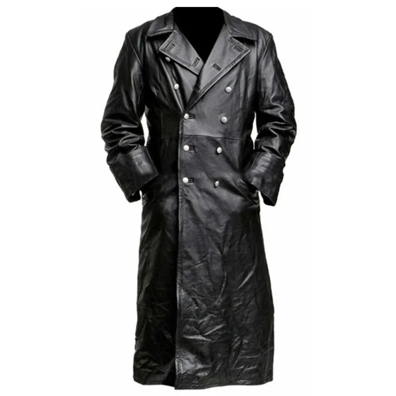 

Autumn Retro Windbreaker Leather Waterproof Chaquetas Rectas Para Hombre Mens Trench Long Fur Coat
