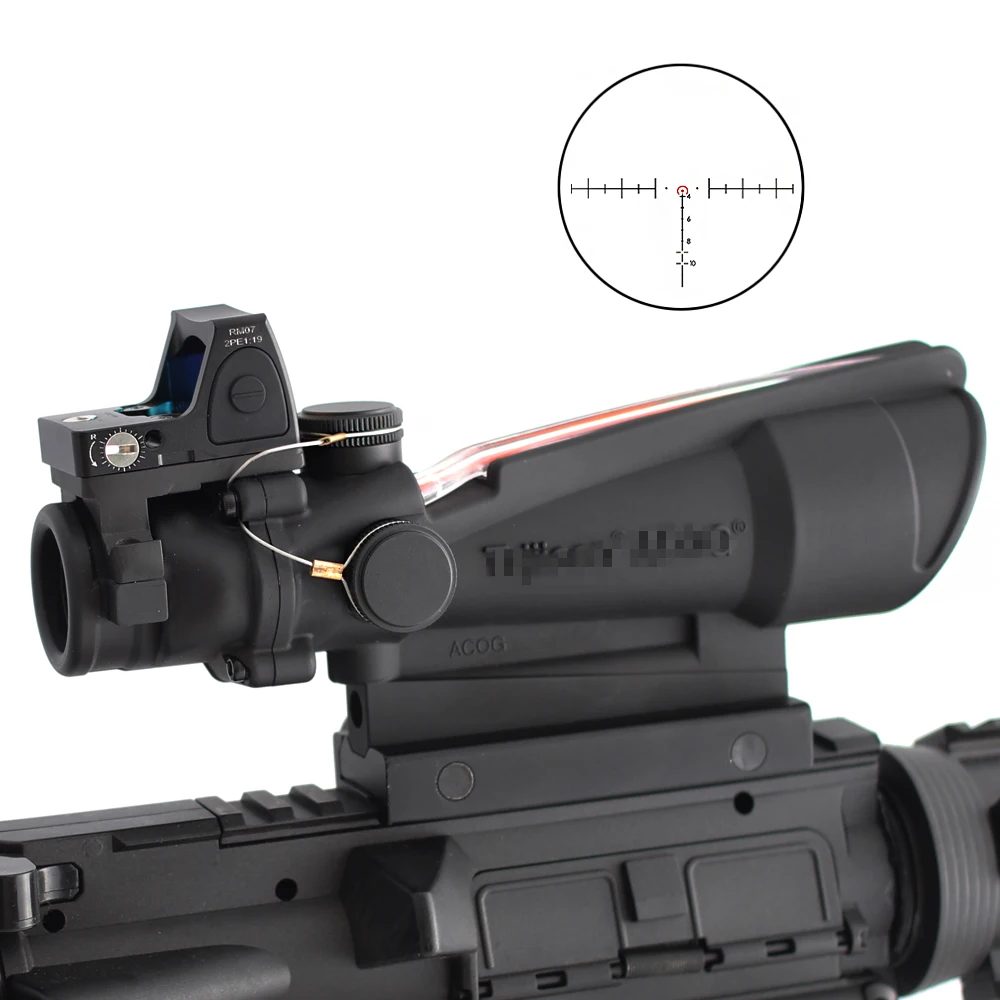 

Tactical ACOG 3.5x35 Tactical Riflescope Real Fiber Optics with RMR Red Dot 3.11 inch Eye relief, Black