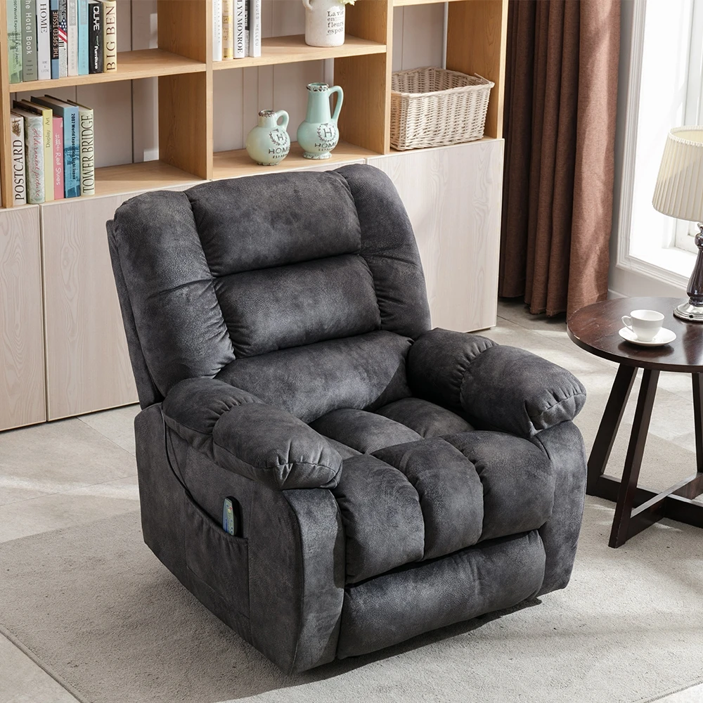 

Furniture Soft Fabric Lounge Chair Massage Recliner Manual Reclining Single Sofa with Heat Overstuffed Sofa Home Theater Seating