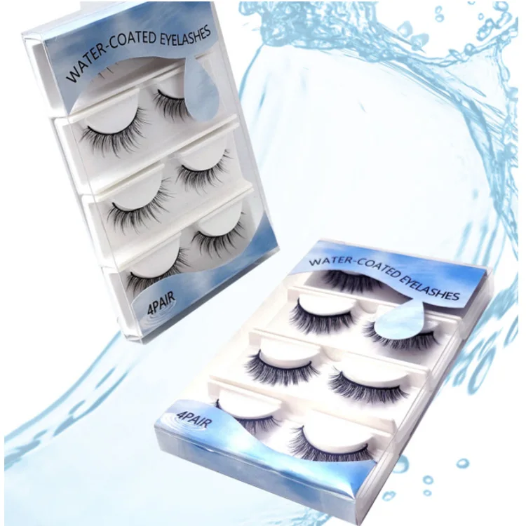 

4 pair Reusable False Eyelashes Water-Activated Self-Adhesive Eyelashes No Glue Eyelash Extension Water-coated Lashes