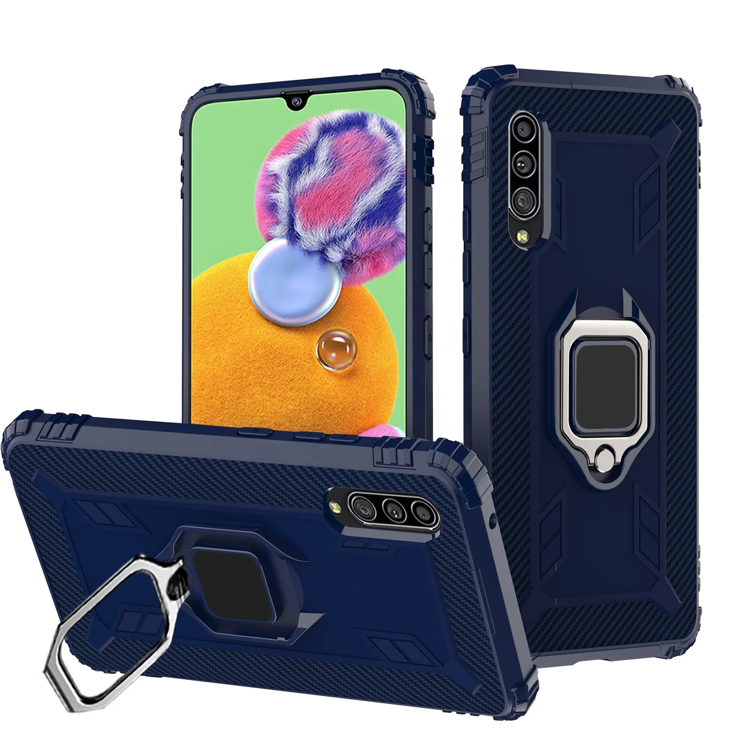 

Shockproof TPU Bumper 360 Ring Holder Kickstand Cover Phone Case for Samsung galaxy A90, Multi-color, can be customized