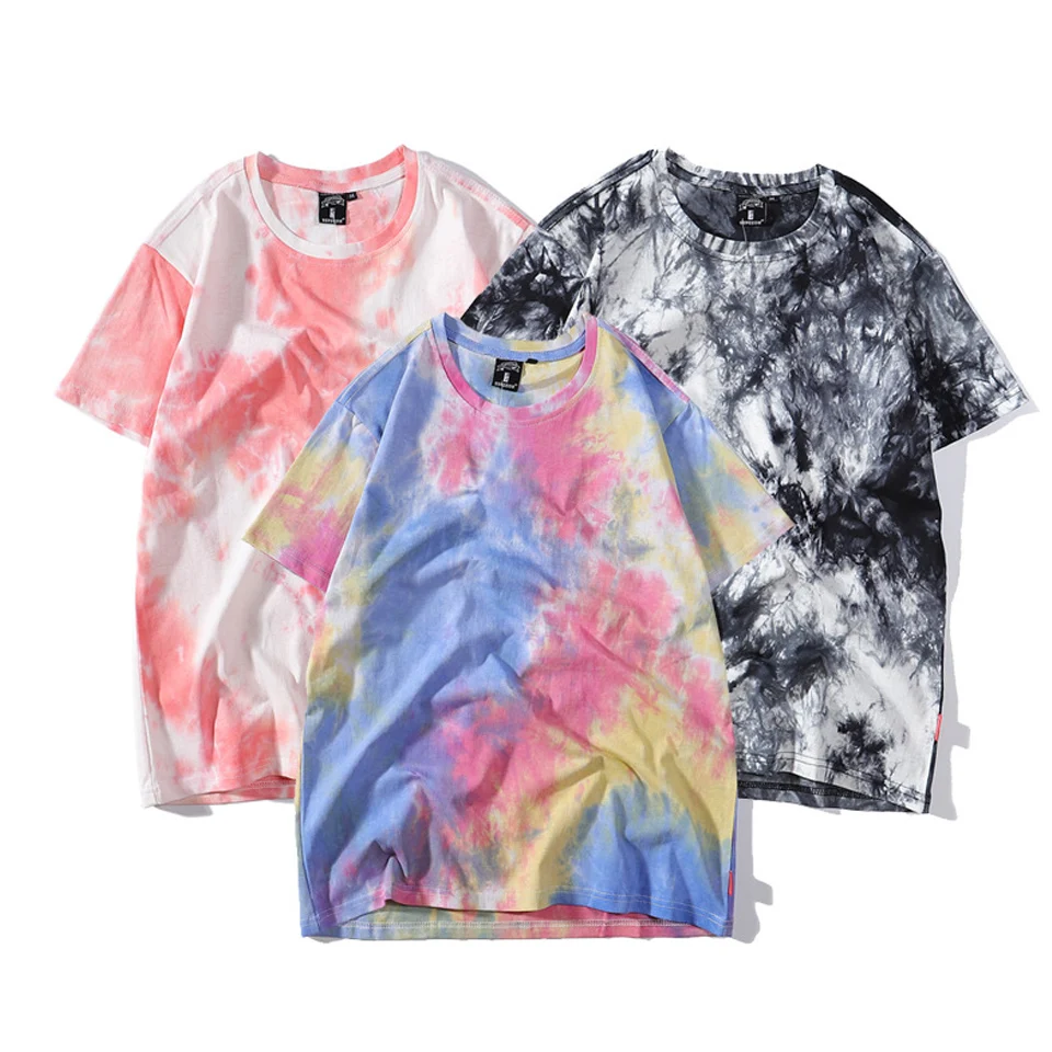 

2021 New Arrivals Unisex Couple Tie Dye T-shirt Women's Men's T-shirts Summer Short Sleeve Casual Vintage Cotton Bulk T shirts