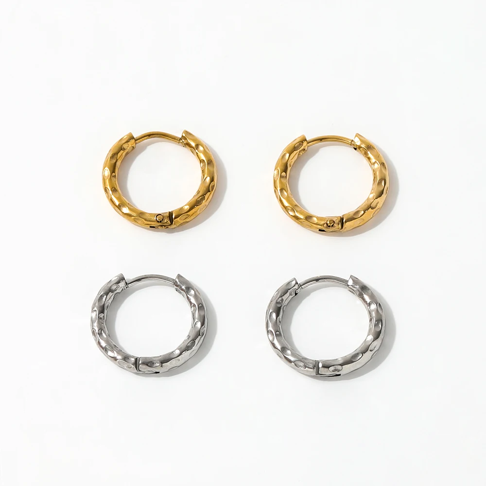 2022 Trendy Earring 18K Gold Plated Meteor Crater Hoop Earrings Stainless Steel Earrings Wholesale