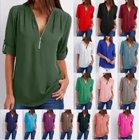 

2019 Women Tops 17 Colors Plus Size V-Neck Long Sleeve Chiffon Elegant Design Women Blouse Lady Shirt Blouse For Women