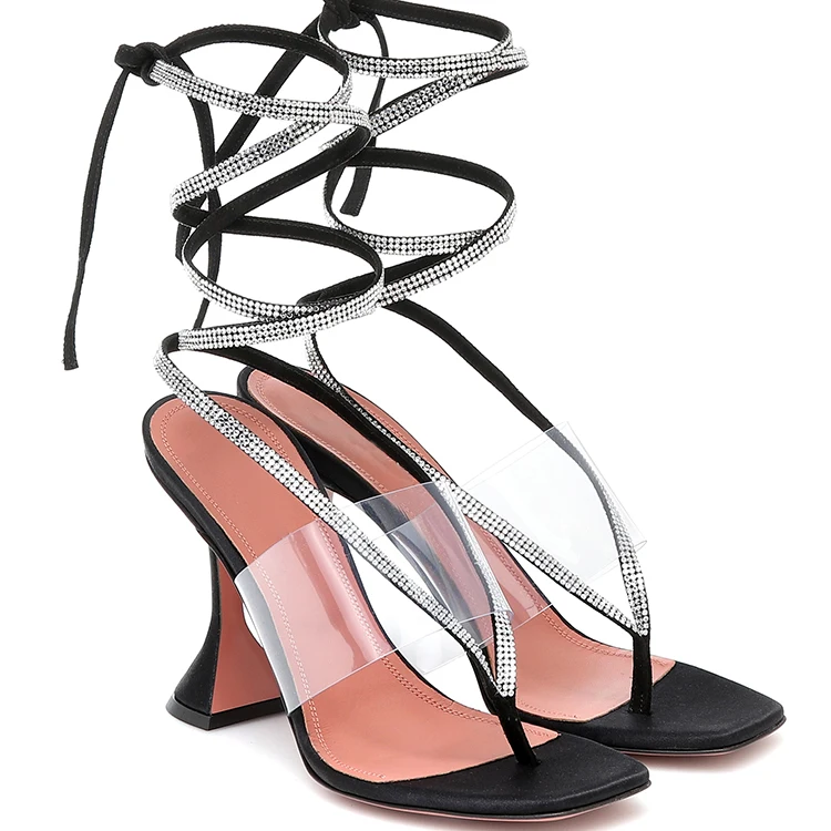 

Woman Shoes Of Ankle Strappy Sexy Lace up Blue and Black PVC Transparent Heels for Women Pointed Pumps