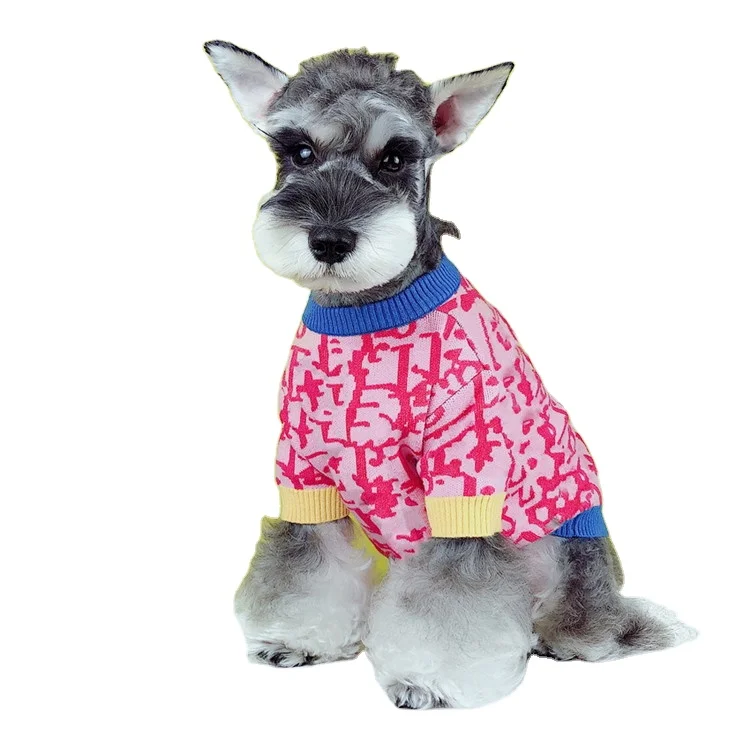 

New French bulldog Teddy Schnauzer natural small dog pink winter fashion sweater clothes