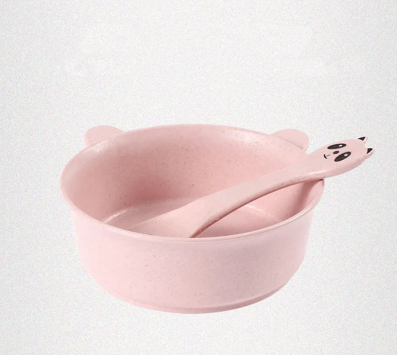 

Wholesale plain color cute Feeding Cup Utensils Baby Plates For Kid Dinnerware Dishes Spoon bowl