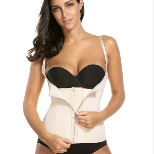 

2021 Ladies Neoprene  Zipper Compression Strap Sauna Waist Trainer Vest, Black, nude