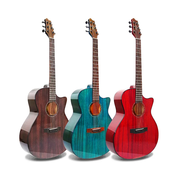 

OEM global musical instruments manufacturer low price solid top electric Acoustic guitar, Vintage blue color guitar