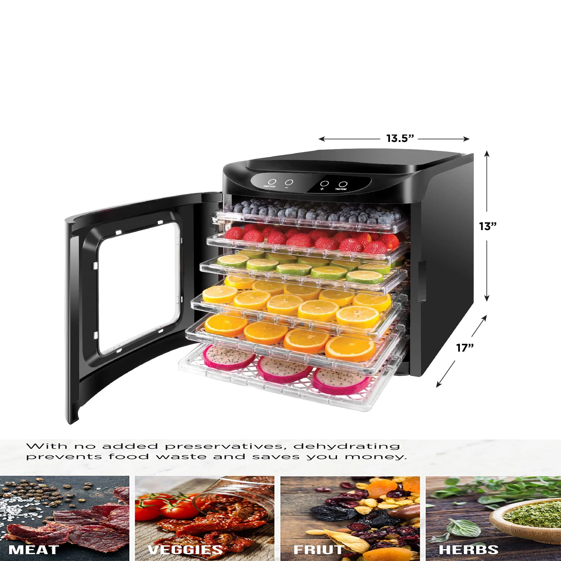  Rosewill Food Fruit Dehydrator Machine, Portable Electric  Adjustable Thermostat, BPA Free, 5 Tray, Clear and white: Home & Kitchen