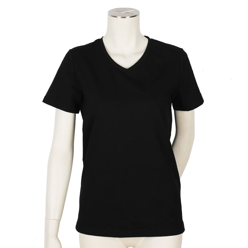 

Custom Women Pima Cotton Soft Plain Black V-Neck Knitted Jersey Fabric Basic T-Shirt
