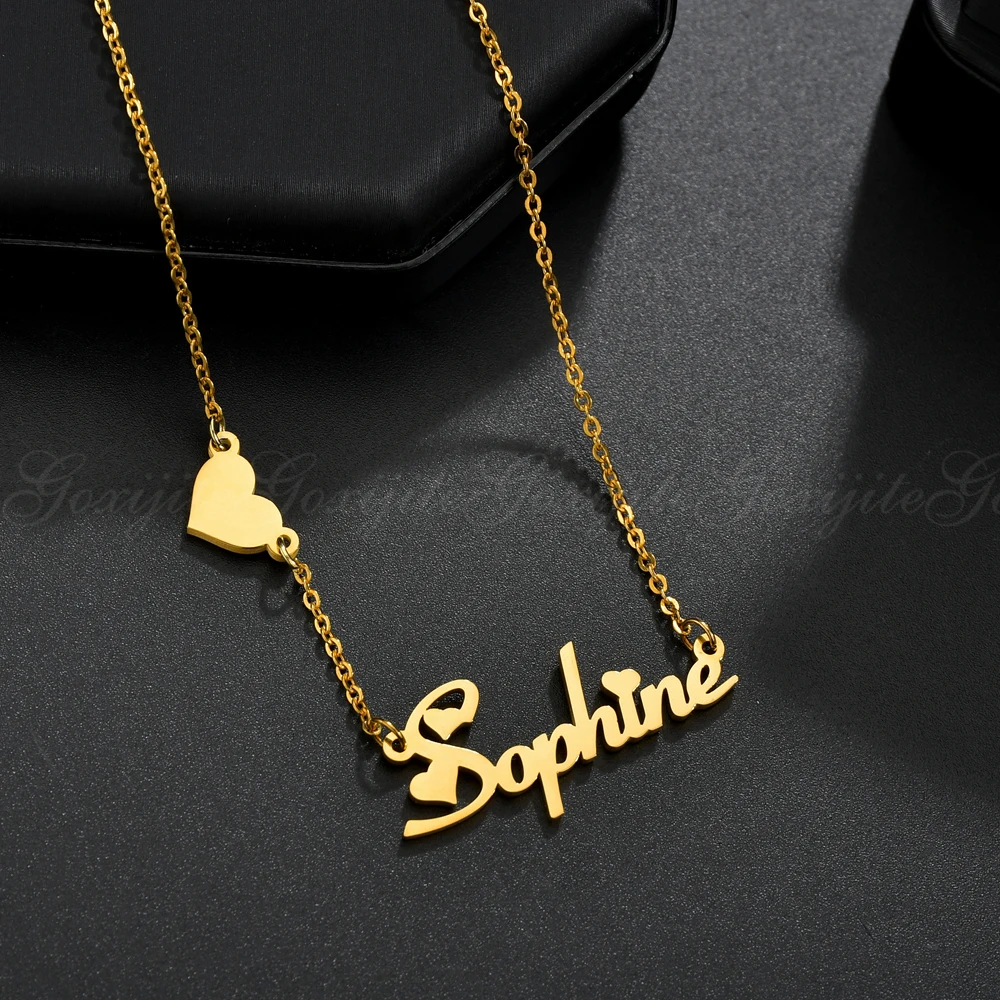 

Stainless Steel Gold Choker Necklace Name Initial Pendant Charm Necklaces Personalize Name Love Heart Chain Necklace