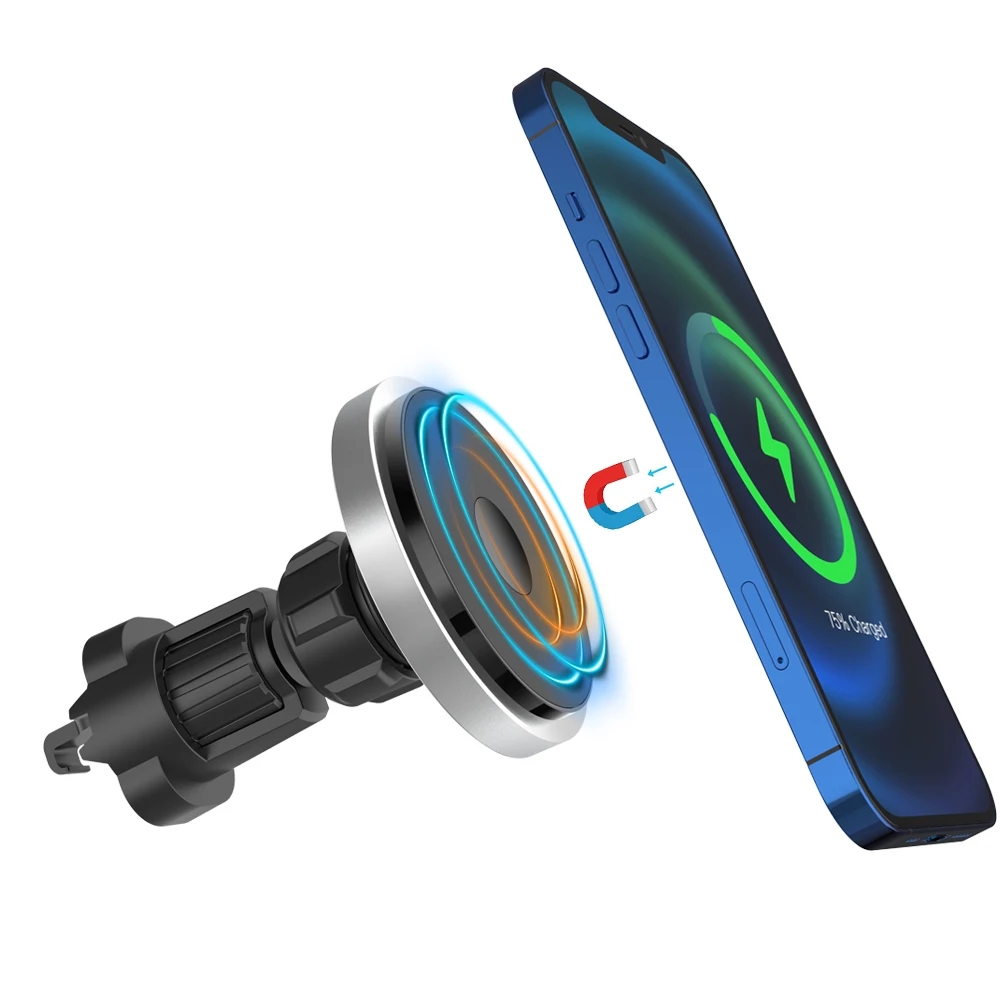 

15W QI Magnetic Cell Phone Charger Wireless Car Mount Charger, Silver