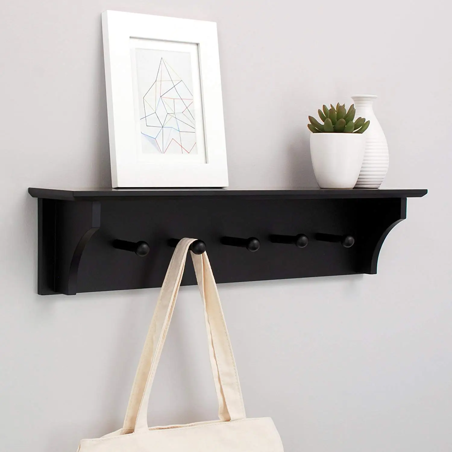 

Free Shipping 5 Pegs Hook 24 inch Black Wall Mounted Storage Floating Shelves