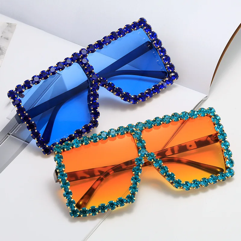 

Dropshipping New Fashion Women Oversized Bling Square Diamond Big Frame Shades Sunglasses Sun Glasses, Picture shown