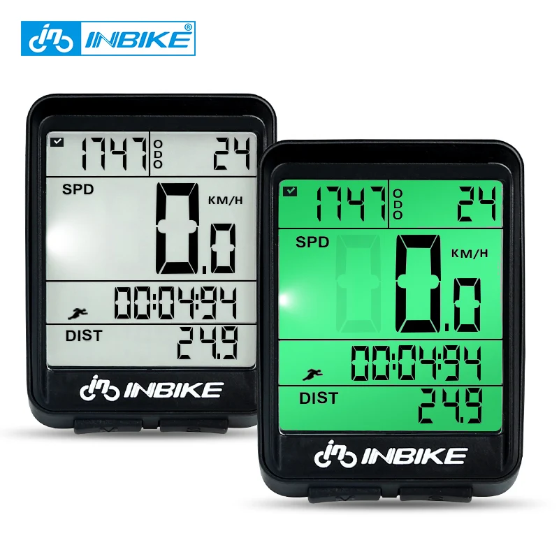 

INBIKE Waterproof Bicycle Computer Wireless And Wired MTB Bike Cycling Odometer Stopwatch Speedometer Watch LED Digital Rate, Green/white