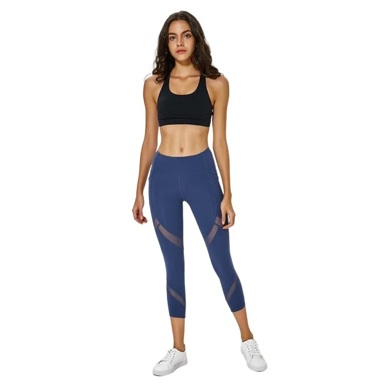 

BBDQ19020 The new high quality women sports pants pocket female waist leggings fitness mesh stitching yoga leggings