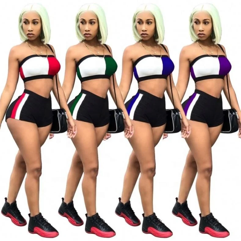 2019 custom crop top and shorts summer two piece outfits for women