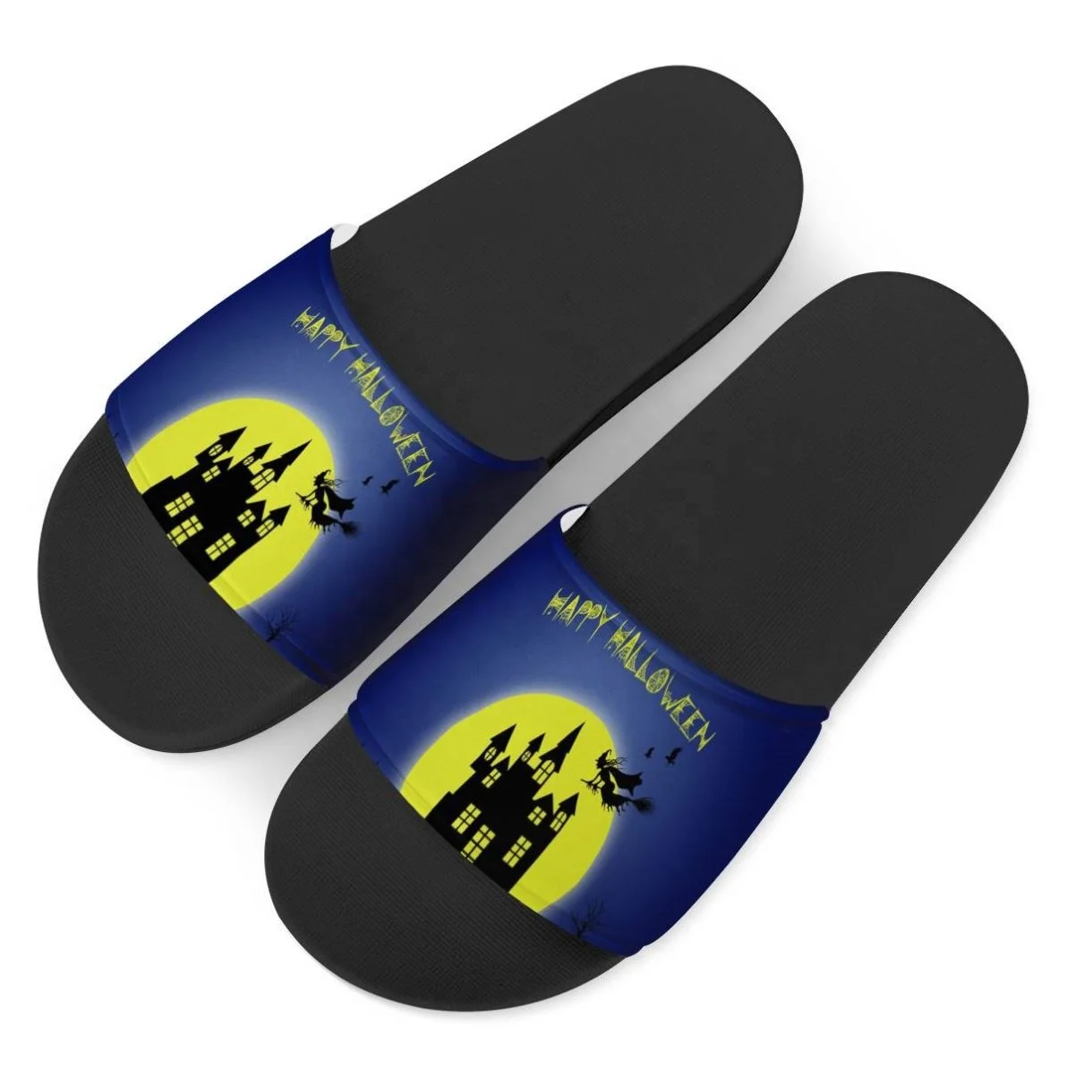 

Halloween Night Theme Pattern Summer Special Customized Slippers Platform Slip On Slide Sandals Shoes Horror Witch Castle Church