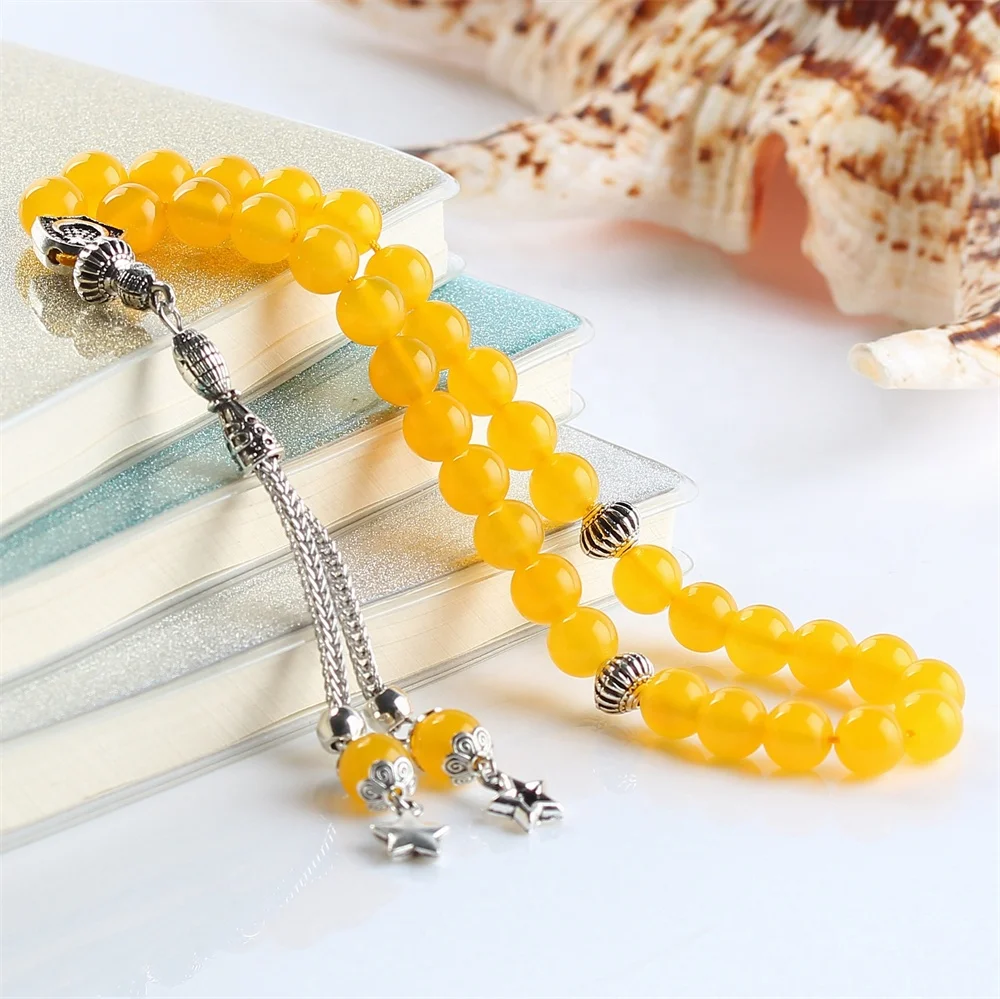 

Natural yellow agate 33 Beads Muslim Rosary Bracelet Stone Tasbih Wholesale Price Fashion Islamic Prayer Beads