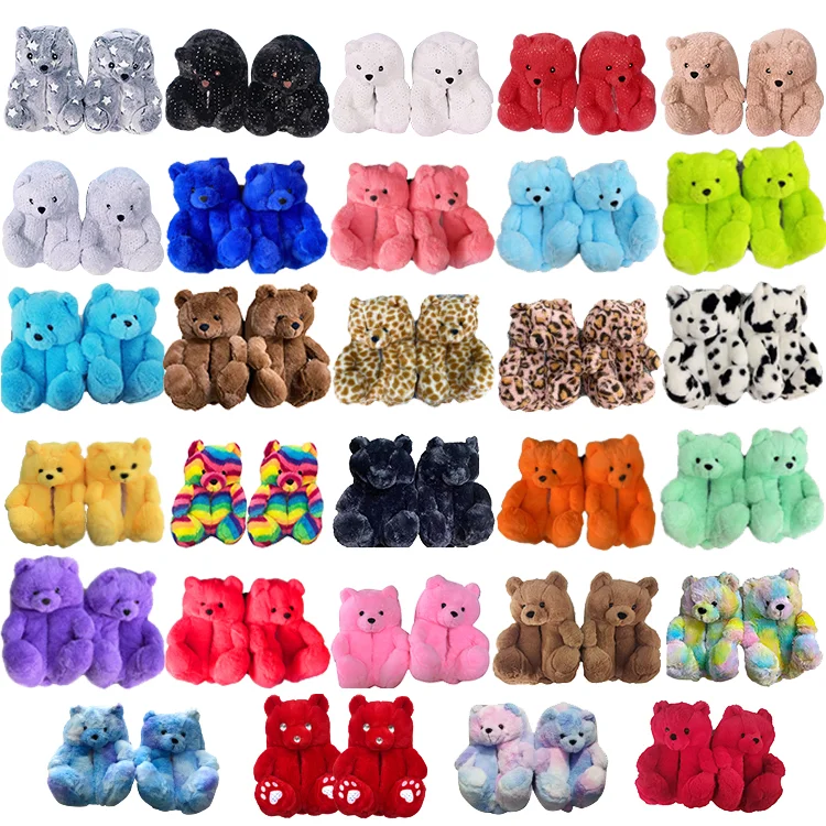 

Mommy And Me Kids Teddy Bear Slippers Fashion Indoor Lady Shoes Household Animal Fluffy Lovely Plush Slipper