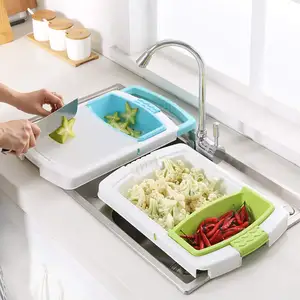 Image of Multifunction Kitchen Chopping Block Sinks Drain Basket Cutting Board Meat Vegetable Fruit Antibacterial Cutting Board Gadgets