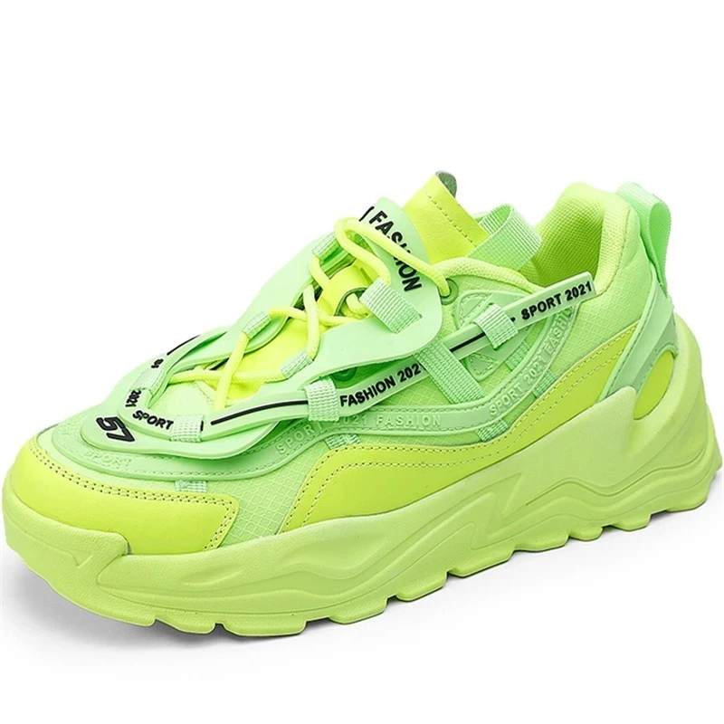 

Dropshipping Custom Logo 2021 Fashion Men Chunky Sneakers New Design Casual Outdoor Jogging Footwear Fluorescent Green Shoes