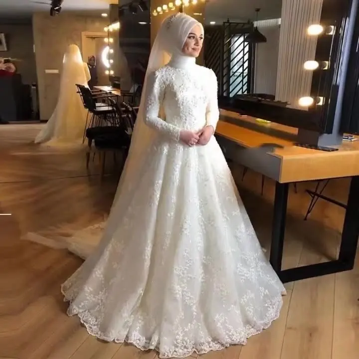 Ready to Ship Arabic Muslim Wedding Dress Wedding Dresses for Women Elegant Islamic Wedding Dress Muslim