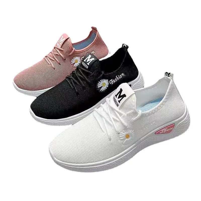 

Promotional fashion knit flat height increasing running sports women's casual shoes, 3 colors