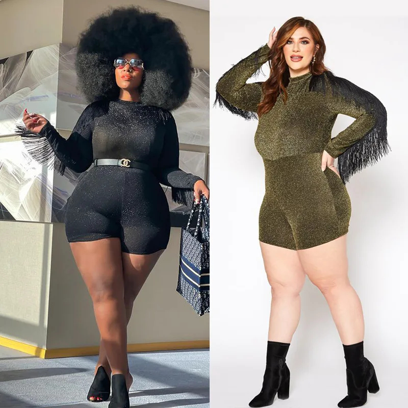 

XL 2XL 3XL 4XL 5XL New product plus size women's fringe sexy short jumpsuit