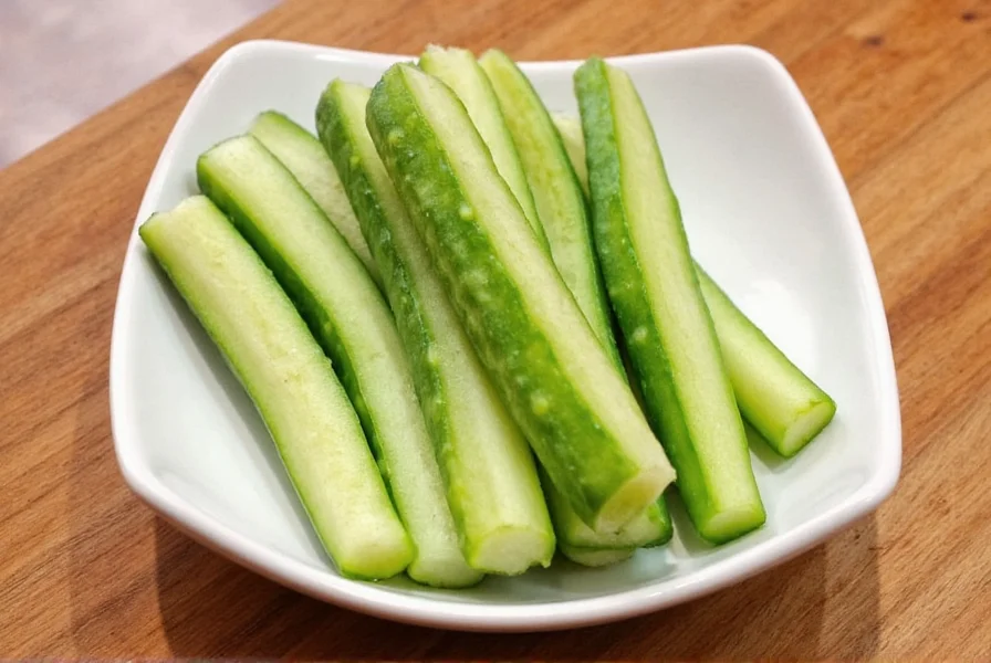 Draining banchan cucumbers in a strainer
