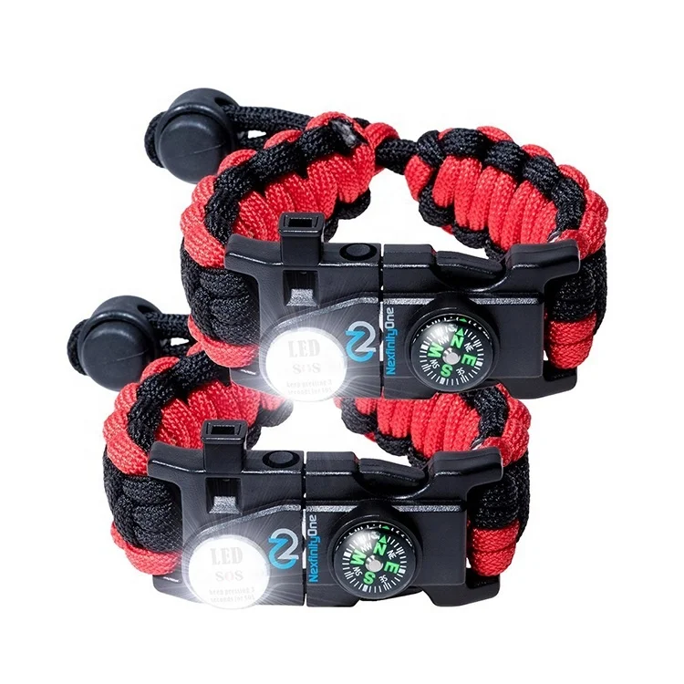 

Tactical Emergency Gear Survival Paracord Bracelet With LED Light Adjustable Buckle Fire Starter Compass, More than 300 colors