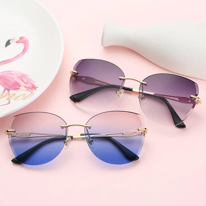 

fashionable women sunglasses 2021 Oversized rimless metal eyeglasses frames PC UV400 unisex sunglasses mens river, 6 colors