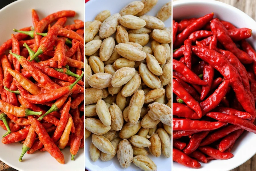 Stir-fry dish featuring multiple chile seco types
