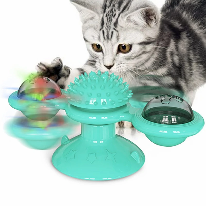 

Windmill Turntable Cat Spinning Toy Teasing Interactive Cats Suction Cup Toy Indoor Cat Spinner Aggressive Kitty Toy, Blue/green/yellow