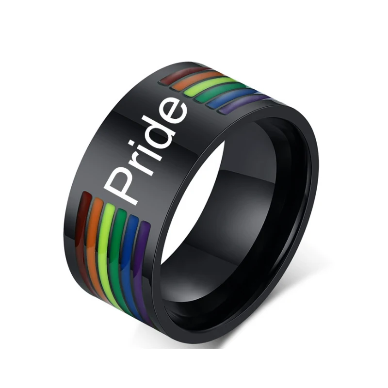 

Black Stainless Steel Enamel Rainbow LGBT Pride Ring For Lesbian Gay, As picture showed