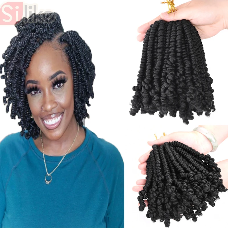 

6-8inch Pre-twisted Spring bomb Twists Crochet Braids Synthetic Braiding Hair Extension Bob Spring short Twist styles Hair