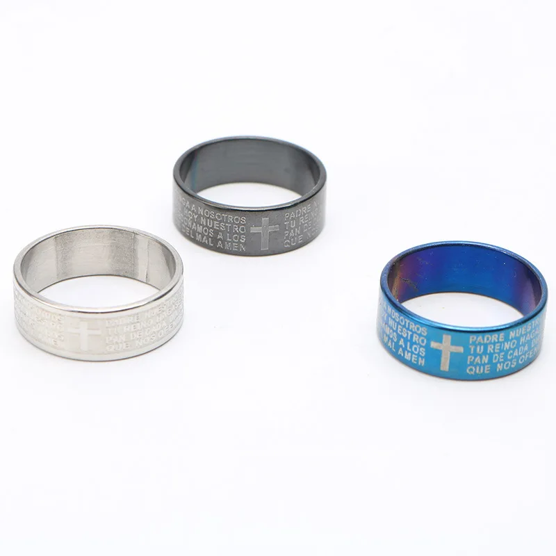 

NEW Fashion Punk Jewelry Men Stainless Steel Bible Lord's Prayer Cross Ring male Finger Rings
