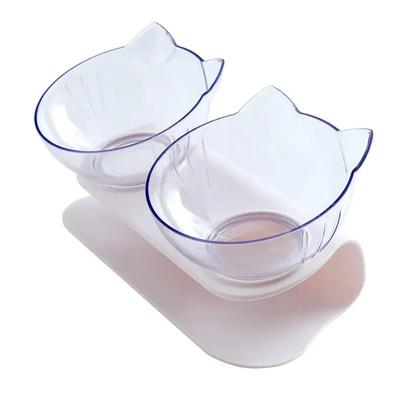 

Designer Cat Double Bowl Cat Bowl Transparent Non-slip Unique Food Bowl With Protection Cervical Transparent Cat