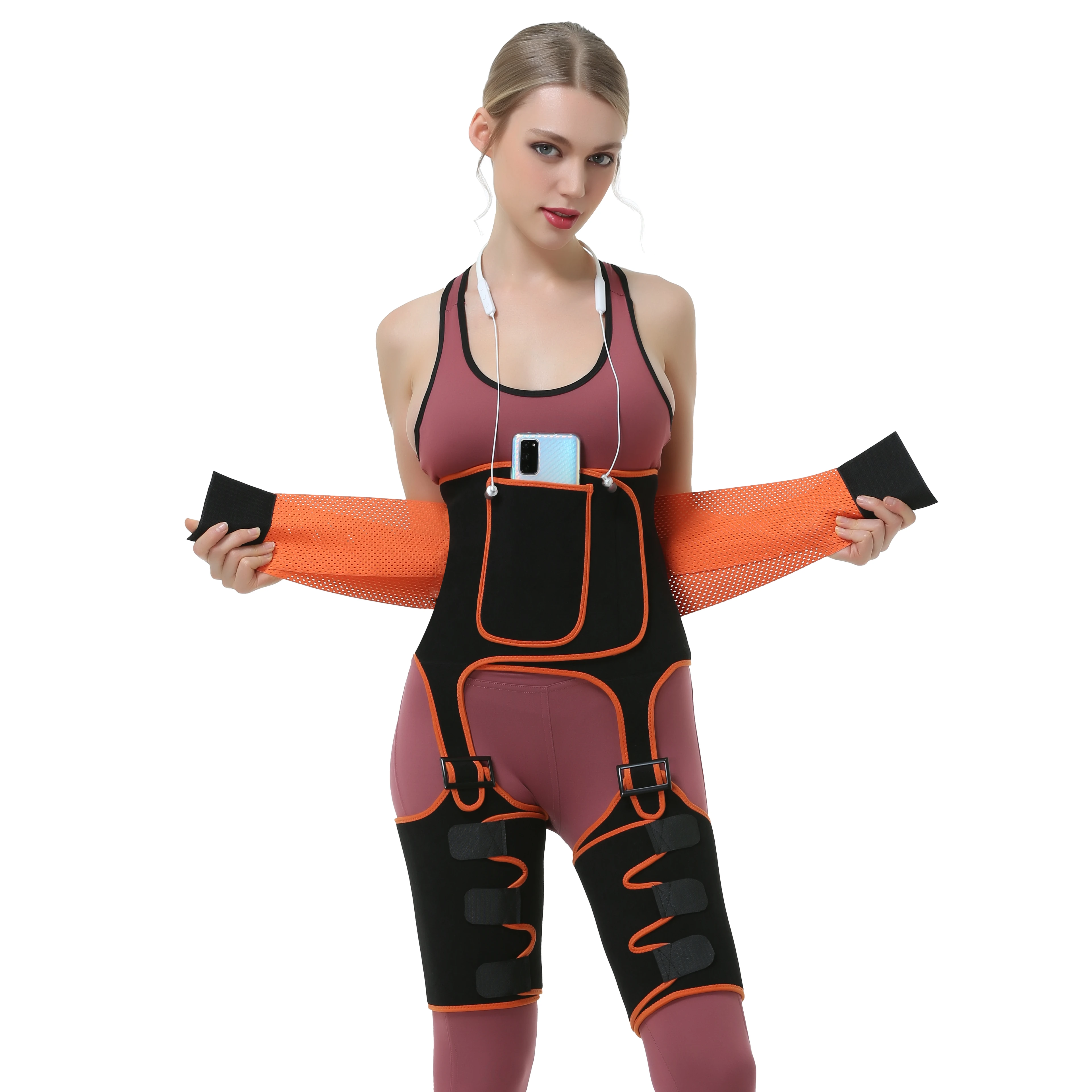 

3 In 1 Women Neoprene Tummy Control Thigh Eraser Waist Trainer Butt Lifter Shaper, Black/orange/purple