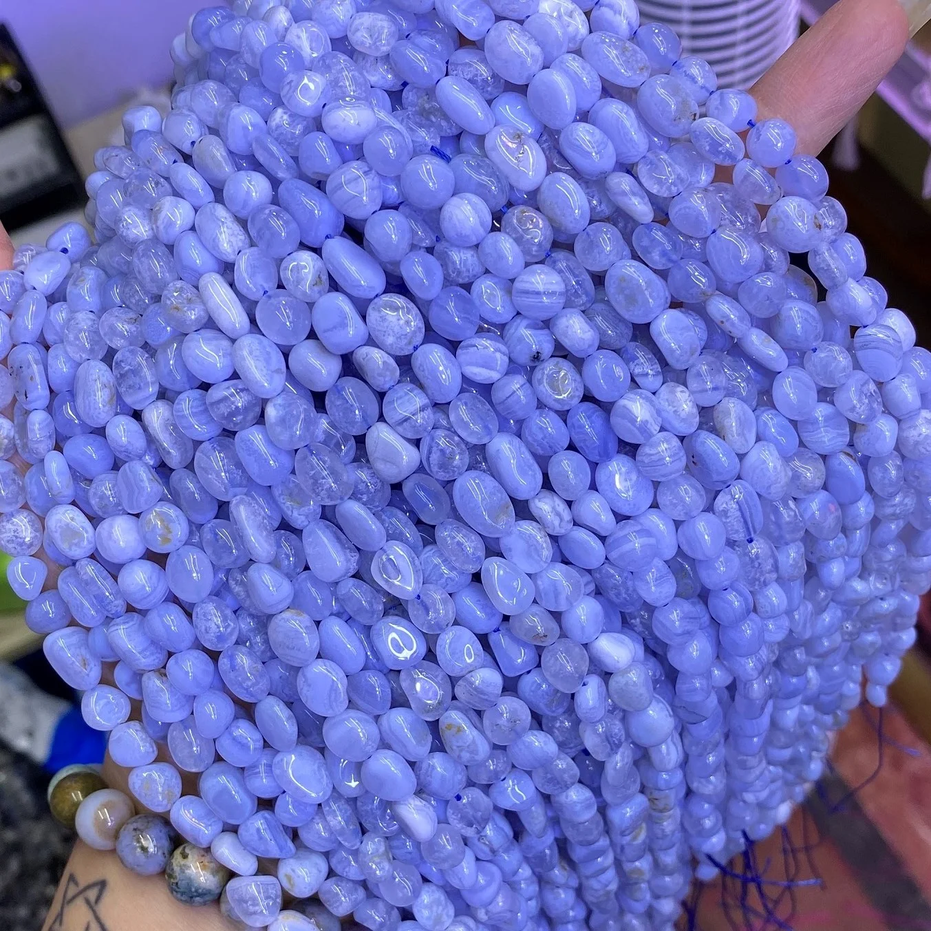 

Natural 8-10mm Blue Lace Agate Irregular Shape Beads Gravel Pebble Gemstone Beads Healing Energy for Jewelry Making 15" Strand, 100% natural color